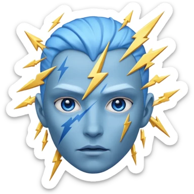 Rayos, centellas y estrellas en una cara color azul con expresiones de furia sticker