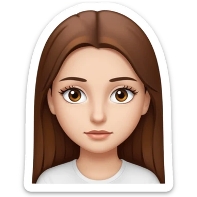 Chica de pelo liso ,largo clean look  y marrón con ojos color marrón  y una camiseta blanca y la piel blanca con pestañas y maquillada clean look  sticker