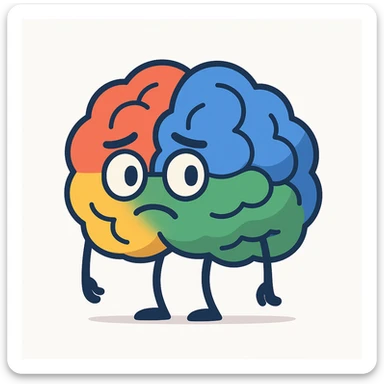 stylized brain illustration using Google's color palette, minimal and flat, white background sticker
