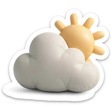 partly cloudy weather with sun peeking from behind a plush cushion cloud, soft edges, cushion style sticker