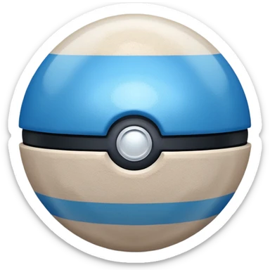 blue pokeball emoji, top half is a more saturated blue, bottom half is white, black stripe, with a white sheen, with a pearlescent finish, with a sand effect sticker