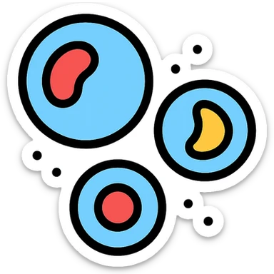 Zelle, deren Inhalt leuchtet in verschiedenen Farben (z. B. blau für Wasser, rot für Proteine, gelb für Lipide). sticker