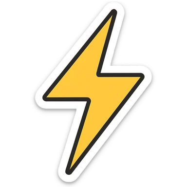 three-pointed yellow lightning bolt, simple, bold, icon-like sticker