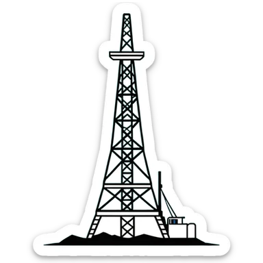 Drilling rig tower with simple lines, minimalist design with soft gradients in sky blue, teal green, white, and light gray sticker