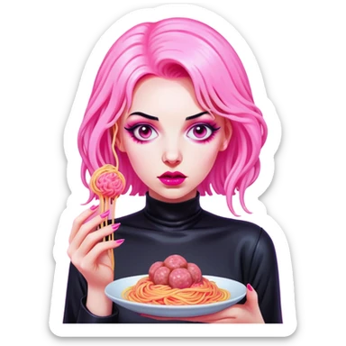 pop art goth neon Monalisa holding Melted pink gooey spam meat ball spaghetti  sticker