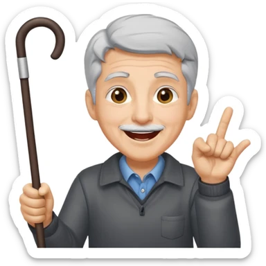A grey-haired fan with cane in hand, cheering loudly with youthful spirit. sticker