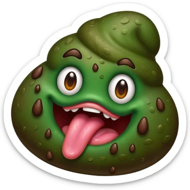 dark green poop sticking tongue out  sticker