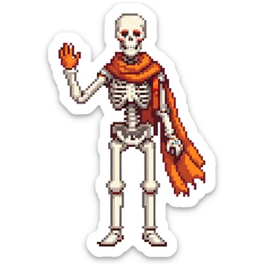 Papyrus from Undertale, tall skeleton with a red scarf, white body armor, orange-red gloves, enthusiastic expression sticker