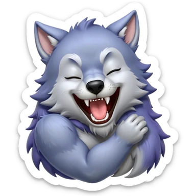 Cinematic Cute Yawning Werewolf Portrait Emoji, with a cuddly, miniature lupine form in soft moonlit grays and silvers, head leaning back in a big, adorable yawn that reveals a few fuzzy teeth, simplified yet irresistibly charming, highly detailed with a soft glowing outline that captures the drowsy, playful essence of a werewolf mid-nap! sticker