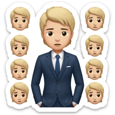 a liittle tired and frustrated entepreneur (only his face). with suit and only a little bit emotional face. young entepreneurs with various suits, but in classic colours. various hair sticker