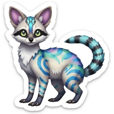 Rare iridescent white beautiful pretty realistic exotic epic aesthetic colorful Trico-Genet-species-Fakemon-hybrid-creature, with intricate tattoo markings, full body sticker