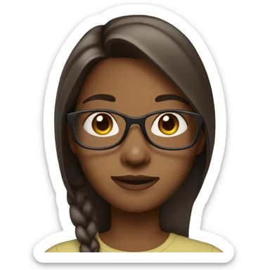 girl with a long brown straight hair, glasses, slightly dark skin sticker