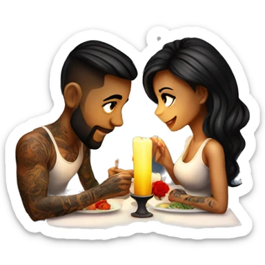 romantic candle light dinner for beautiful tattooed couple sticker