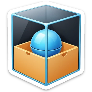 Minimalistic flat vector icon, iOS style, thin black contour on white background. Open box with neatly arranged objects inside. No text, no shadows.
 sticker