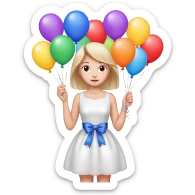 Birthday Female with ballons in white dress sticker