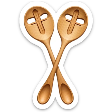Two wooden spoons hitting each other with their flat sides, creating a cross-like shape with their handles, forming an intricate and striking visual sticker