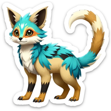 Rare realistic exotic edgy epic pretty beautiful handsome gorgeous aesthetic colorful vibrant Vernid-Trico-species-Fakemon-creature by LiLaiRa, 4 legs, 1 tail, random markings, (full body) sticker