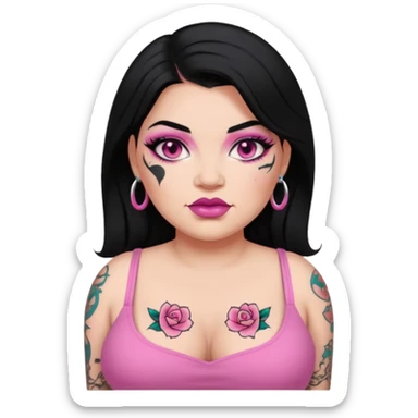 Heavyset woman, black hair, pink makeup and tattoos sticker