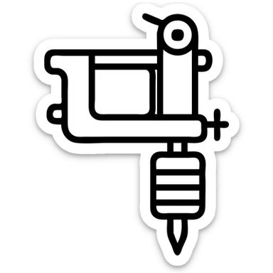 Tattoo machine icon, black and white only, no color, clean vector style, transparent background, outlined icon with no fill, simple and clear lines. sticker