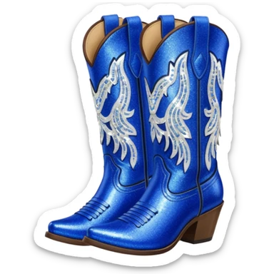 Realistic cobalt blue fashion cowgirl boots with sparkly shiny glitter fringe sticker
