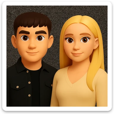 Make the people in the image stand slightly farther apart from each other, while preserving the original style and background. sticker