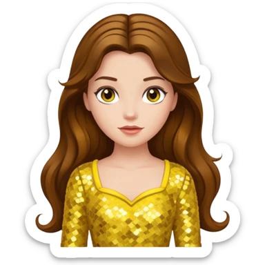 Belle from Disney Princess with long brown hair, yellow sequin outfit sticker