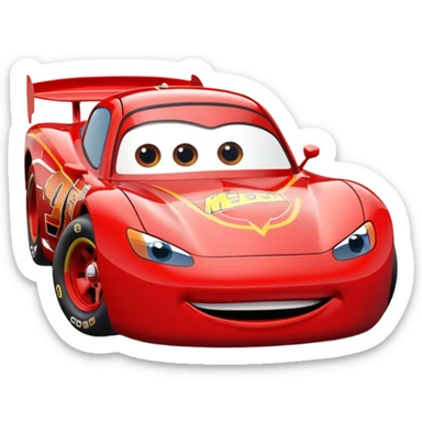 red cartoon race car with expressive eyes, inspired by Lightning McQueen sticker