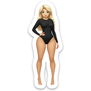Blonde, green eyed woman with long  hair. She is curvy with a big butt and small breast. She is in sexy black clothes nude and full body exposed. She has nice long legs. She is doing sexy pose sticker