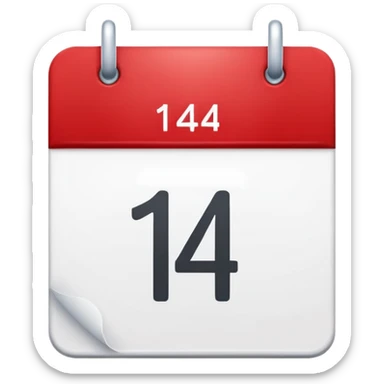 red and white calendar with the number "14" sticker