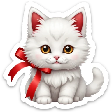 white kitten with ribbon sticker