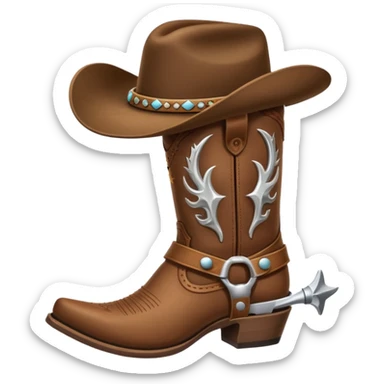 cowboy boot with spurs and a cowboy hat on top sticker