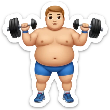A fat person exercising with dumbbells sticker