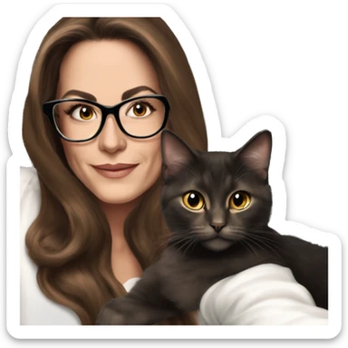 50 years old girl
long brown hair with volume styling
light skin
glasses with refined frame
Brown eyes with cat eye liner
black silk shirt with long sleeves sticker