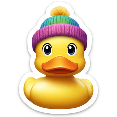 Rubber duck with a woolly hat sticker