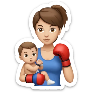 Light brunette fit mom boxing with baby boy sticker