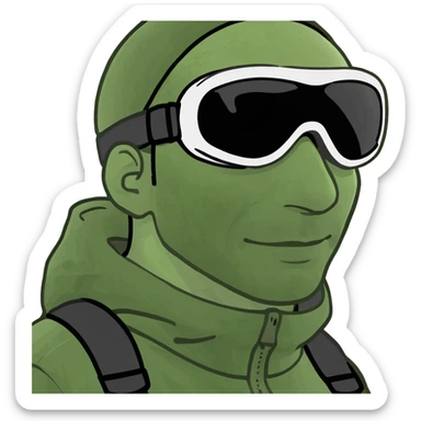 A man wearing ski goggles whilst cooking sticker
