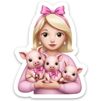 woman holding baby pigs with ribbons and crystals sticker