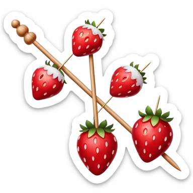 wooden skewer with three strawberries coated in shiny sugar glaze sticker