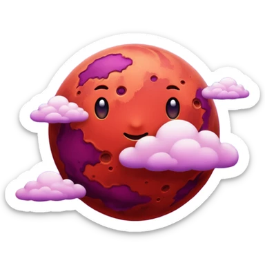 Crimson red planet with clouds and a purple star behind it sticker