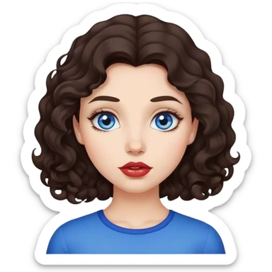 girl with lush, slightly curly dark brown hair, big lips and blue eyes sticker