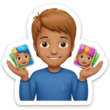 kid with tan hair and holding a six in his hand and a seven and the other hand sticker