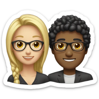 Woman with blonde hair and man with black hair with glasses sticker