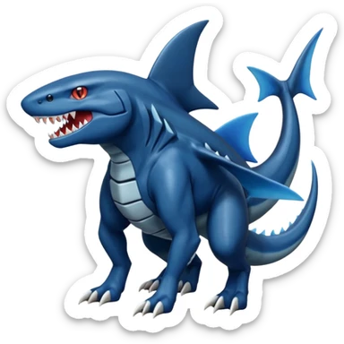 dark-deep-denim-steel-cobalt-blue 4-legged digitigrade land-shark-landhai-vernid-sharpedo-Draco-Salamence-Salandit-Litten-houndoom-hybrid-fusion-creature, full body sticker