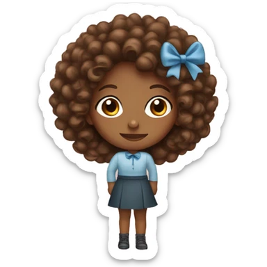 Brown girl with brown curly hair wearing a a bow sticker