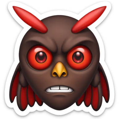 Create a scary emoji of the mothman with bright red eyes sticker