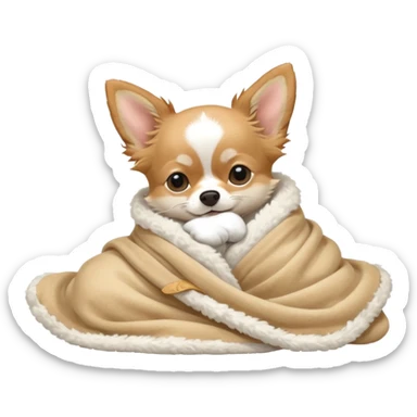 Long haired chihuahua, beige, white chest and socks, sleeping cutely under blanket sticker