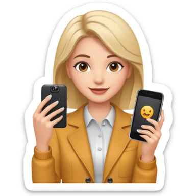 influencer girl, phone in hand, recording herself, confident, trendy look sticker