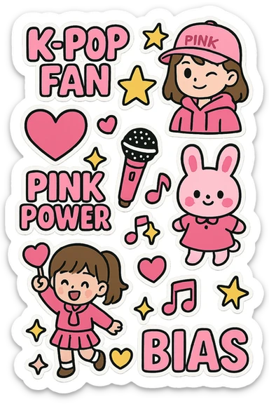 pink kpop fan club sticker sheet, fun and collectible sticker