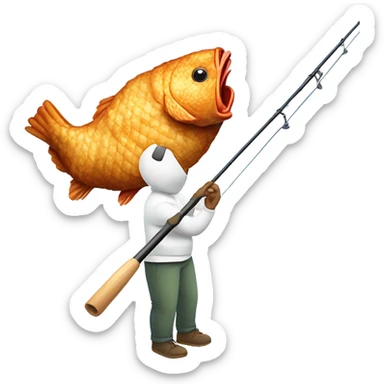 person fishing with fried chicken on the fishing pole as bait sticker