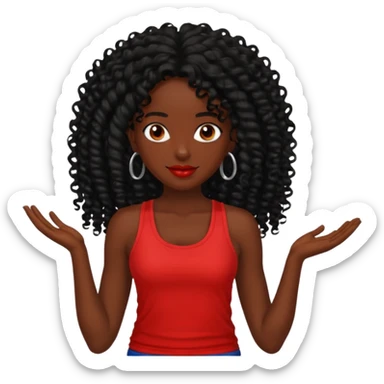 Rozonda Chilli Thomas dark skin long black curly hair, red tank top sticker